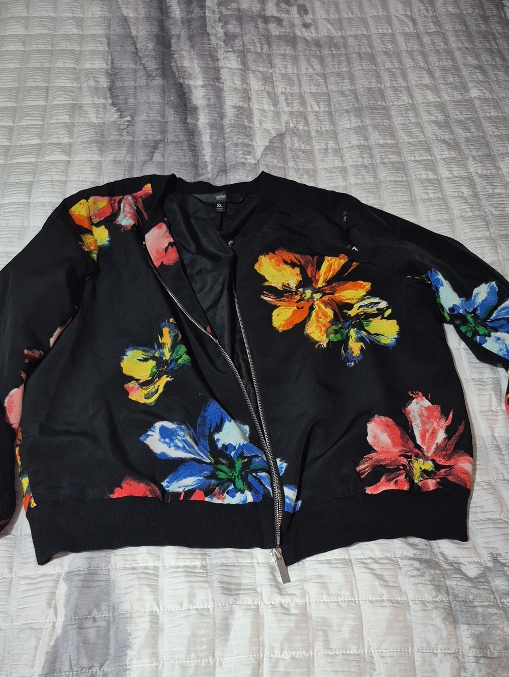 Mossimo Supply Co. Black Bomber Jacket with Bold Floral Prints